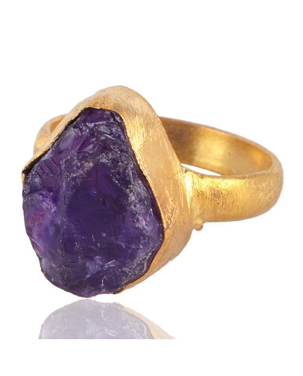 Raw Amethyst Gemstone Handmade 18K Gold Vermeil Ring