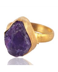 Raw Amethyst Gemstone Handmade 18K Gold Vermeil Ring