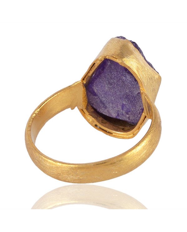 Raw Amethyst Gemstone Handmade 18K Gold Vermeil Ring