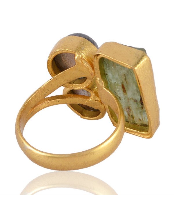 Labradorite and Raw Kyanite Statement 18K Gold Vermeil Ring