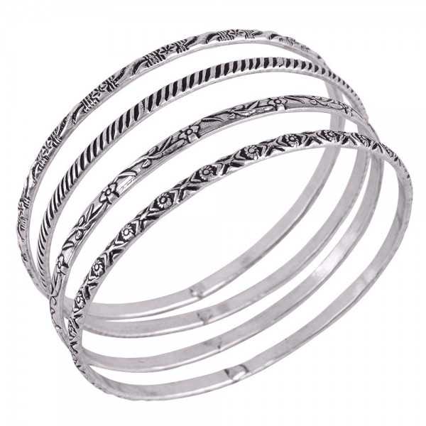 Sterling Silver Textured Bangle Bracelet Set
