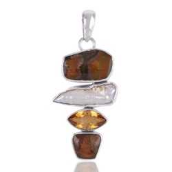 Ammolite Citrine and Fresh Water Pearl Silver Pendant
