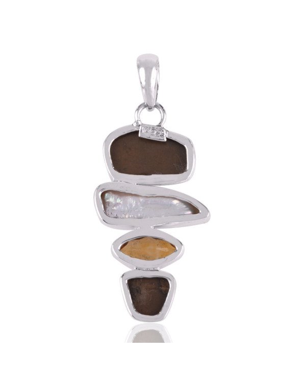 Ammolite Citrine and Fresh Water Pearl Silver Pendant