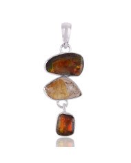 Rutilated Quartz Rutile and Ammolite Silver Dangle Pendant