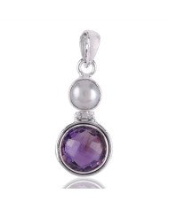Amethyst and Pearl Round Gemstone Silver Pendant Locket