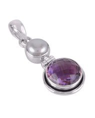 Amethyst and Pearl Round Gemstone Silver Pendant Locket