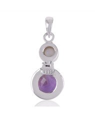 Amethyst and Pearl Round Gemstone Silver Pendant Locket