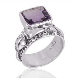 Amethyst Gemstone Handmade Textured 925 Solid Sterling Silver Ring