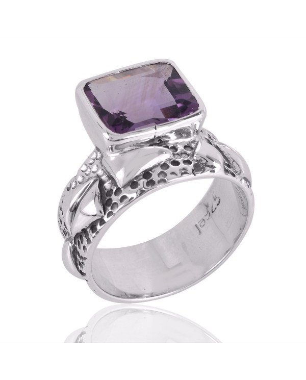Amethyst Gemstone Handmade Textured 925 Solid Sterling Silver Ring