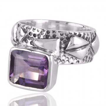 Amethyst Gemstone Handmade Textured 925 Solid Sterling Silver Ring