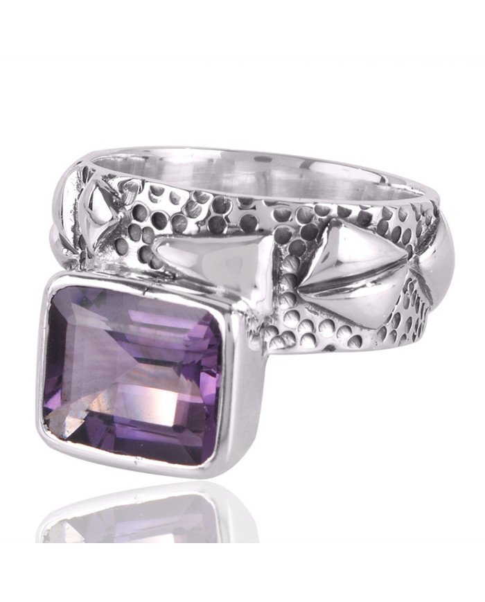 Amethyst Gemstone Handmade Textured 925 Solid Sterling Silver Ring