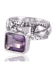 Amethyst Gemstone Handmade Textured 925 Solid Sterling Silver Ring