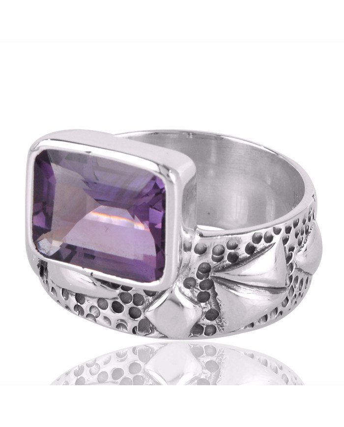 Amethyst Gemstone Handmade Textured 925 Solid Sterling Silver Ring