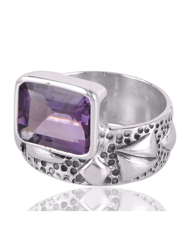 Amethyst Gemstone Handmade Textured 925 Solid Sterling Silver Ring