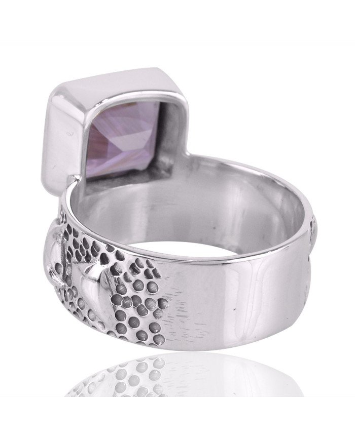 Amethyst Gemstone Handmade Textured 925 Solid Sterling Silver Ring