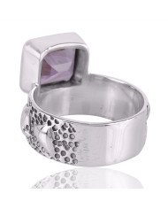 Amethyst Gemstone Handmade Textured 925 Solid Sterling Silver Ring