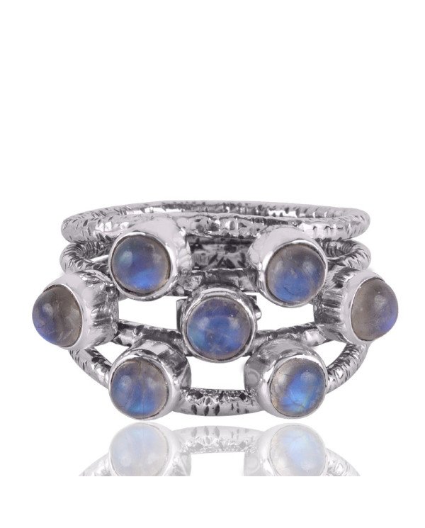 Rainbow Moonstone Gemstone 925 Solid Sterling Silver Hammered Ring