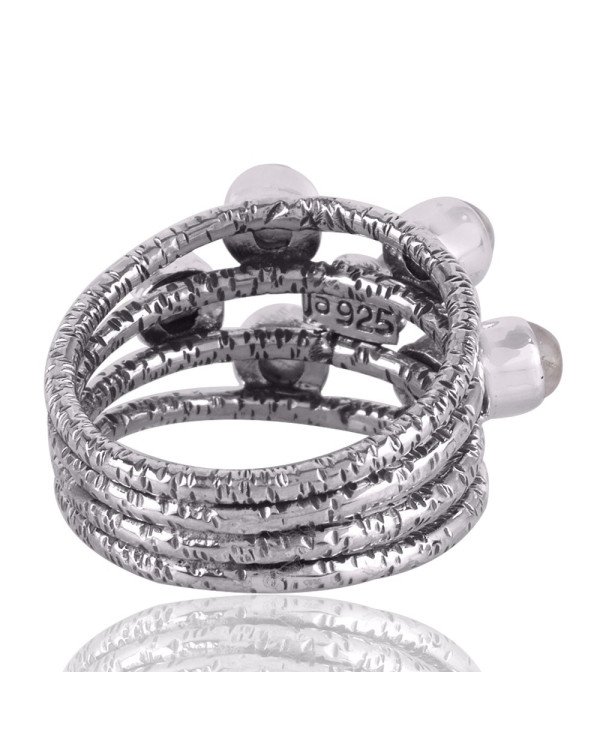 Rainbow Moonstone Gemstone 925 Solid Sterling Silver Hammered Ring