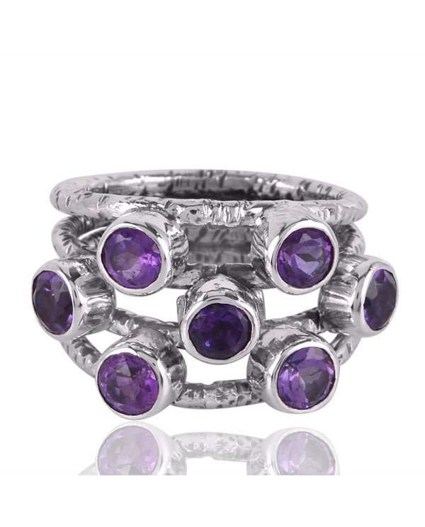 Amethyst Gemstone Hammered Textured 925 Solid Sterling Silver Ring