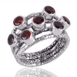 Garnet Gemstone Hammered Handmade 925 Solid Sterling Silver Ring