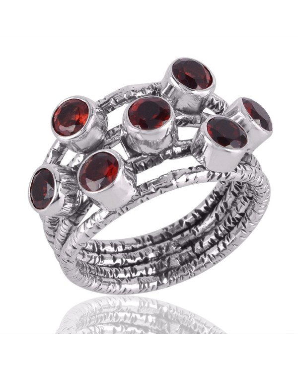 Garnet Gemstone Hammered Handmade 925 Solid Sterling Silver Ring