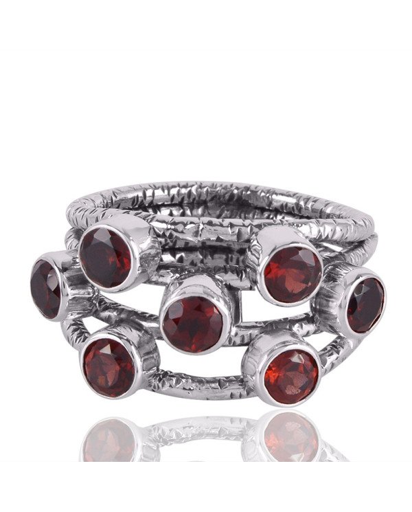 Garnet Gemstone Hammered Handmade 925 Solid Sterling Silver Ring