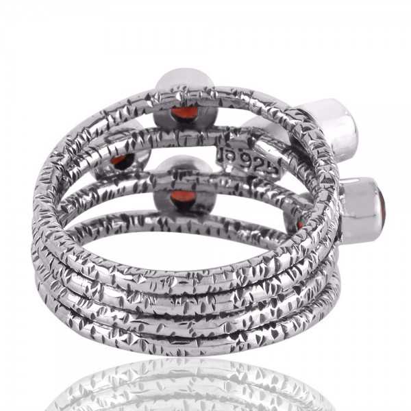 Garnet Gemstone Hammered Handmade 925 Solid Sterling Silver Ring