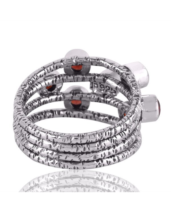 Garnet Gemstone Hammered Handmade 925 Solid Sterling Silver Ring