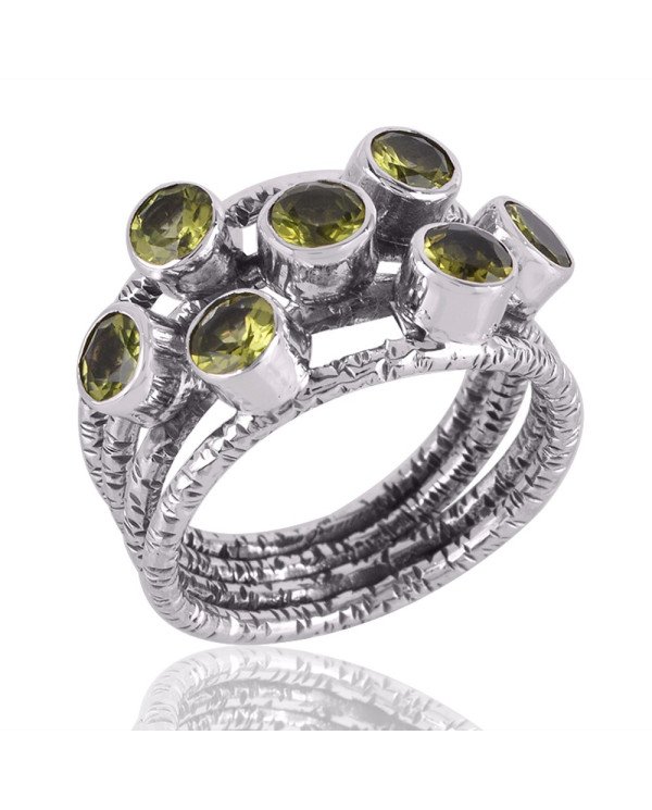 Peridot Gemstone Hammered 925 Solid Sterling Silver Ring