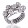 White Pearl and Gemstone 925 Solid Sterling Silver Hammered Ring