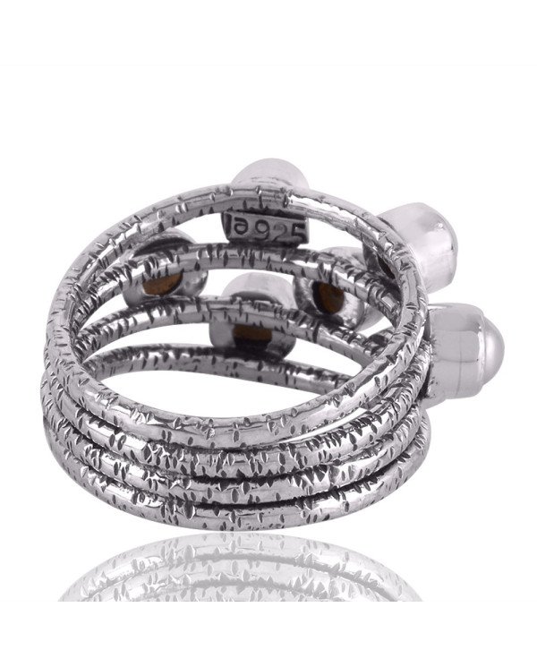 White Pearl and Gemstone 925 Solid Sterling Silver Hammered Ring