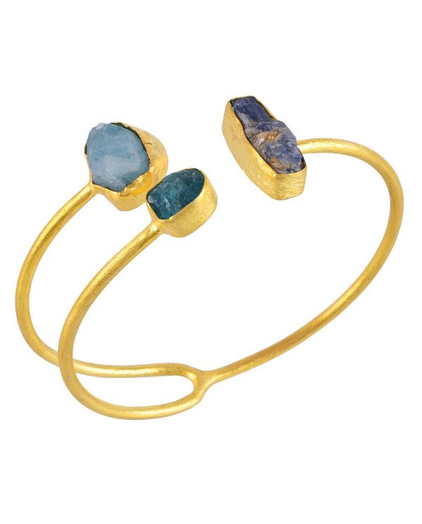 Rough Tanzanite and Rough Apatite Fashion Cuff Bracelet