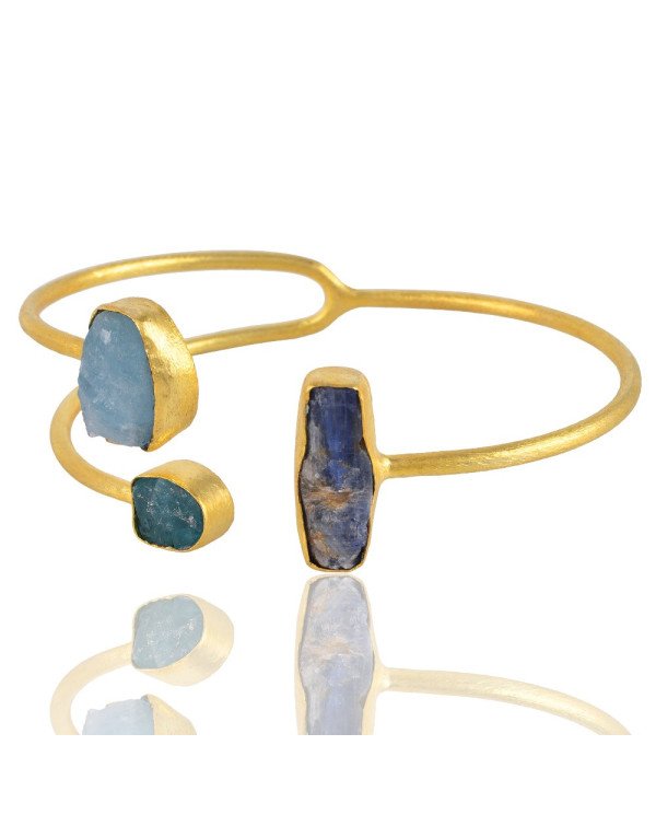 Rough Tanzanite and Rough Apatite Fashion Cuff Bracelet