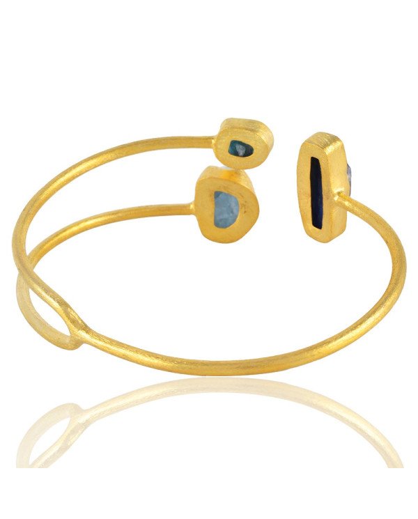 Rough Tanzanite and Rough Apatite Fashion Cuff Bracelet