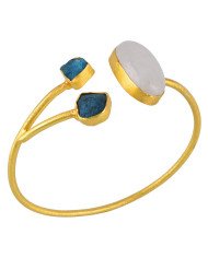 Rainbow Moonstone Rough Apatite Multi Gemstone Cuff Bracelet.