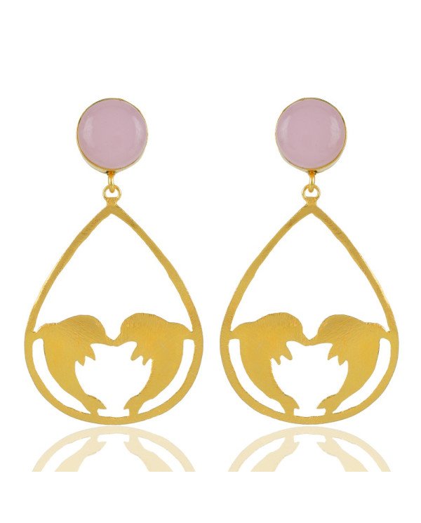 18K Gold Plated Rose Quartz Gemstone Dolphone Earring Fashion Jewellery