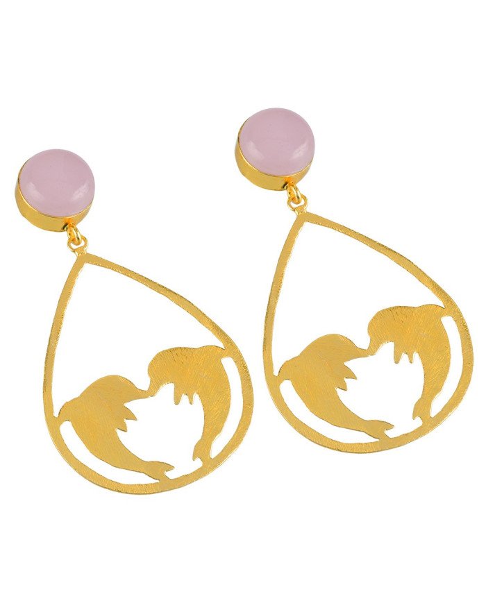 18K Gold Plated Rose Quartz Gemstone Dolphone Earring Fashion Jewellery