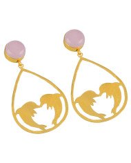 18K Gold Plated Rose Quartz Gemstone Dolphone Earring Fashion Jewellery
