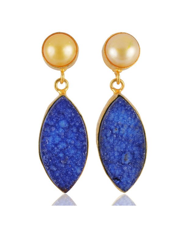 Blue Druzy Fashion Stud Earring Gold Plated