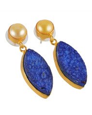 Blue Druzy Fashion Stud Earring Gold Plated