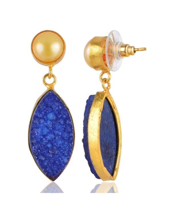 Blue Druzy Fashion Stud Earring Gold Plated