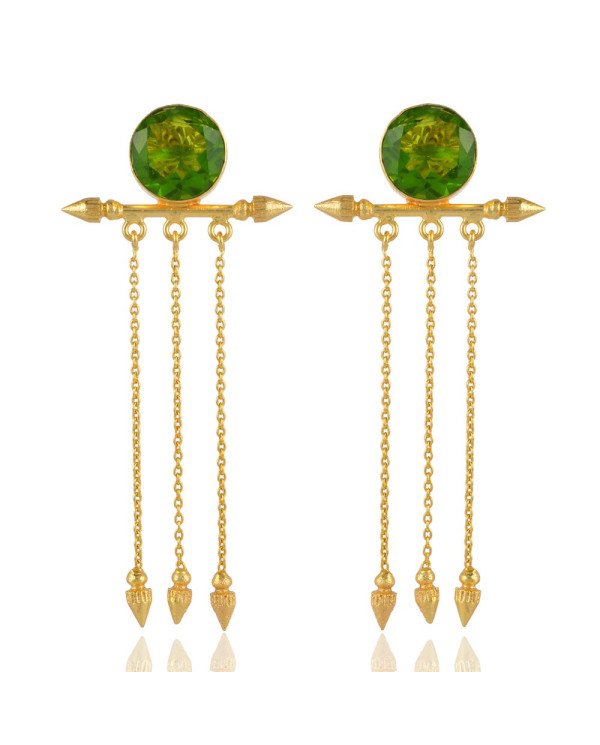 Green Hydro Long Dangle Earring Gold Plated Fashion Jewellery