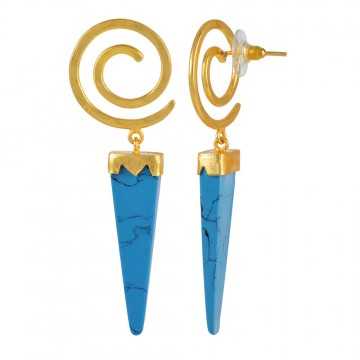Yellow Gold Plated Fashion Jewelry Stud Earring with Turquoise Drop