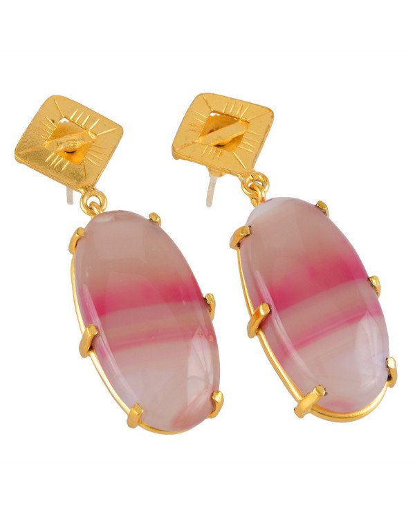 Natural Agate and Gold Plated Dangler Stud Earring