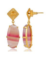 Natural Agate and Gold Plated Dangler Stud Earring