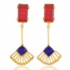 Colored Agate Red Stone and Blue Stone Dangle Stud Fashion Earrings