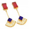 Colored Agate Red Stone and Blue Stone Dangle Stud Fashion Earrings