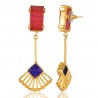 Colored Agate Red Stone and Blue Stone Dangle Stud Fashion Earrings