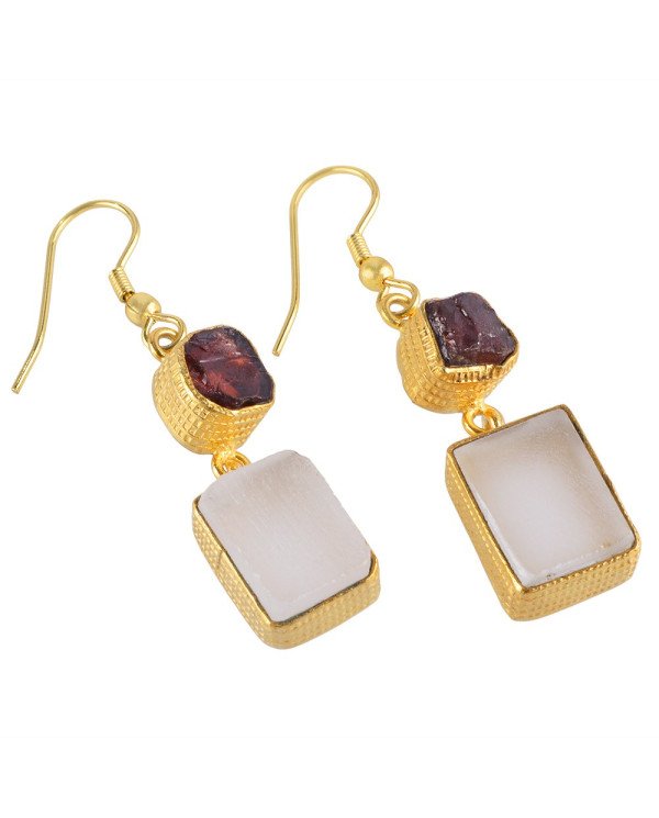 Rough Garnet and White Agate Dangle Earring Fashion Jewelry for Womens