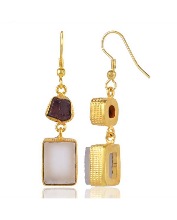 Rough Garnet and White Agate Dangle Earring Fashion Jewelry for Womens